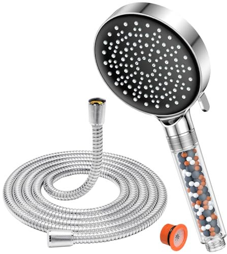 YEAUPE Soffione doccia con tubo 1,8 m, soffione doccia con filtro, soffione doccia a pioggia con 6 tipi di getto, soffione doccia a risparmio acqua, grande funzione anticalcare cromato