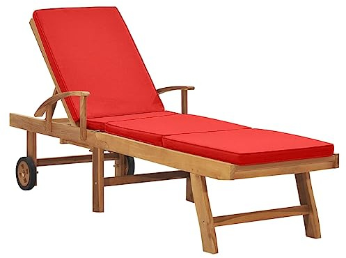 Pool Lounge Chairs,Pool Lounge Chairs,Lounge Chair Outdoor Furniture,Sun Lounger with Cushion Solid Teak Wood Red,Sunbathing Chairs for Adults,Tanning Chair for Deck