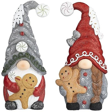 Ideen mit Herz Figure decorative a forma di gnomo, coppia con pan di zenzero, decorazione per interni ed esterni, 2 pezzi