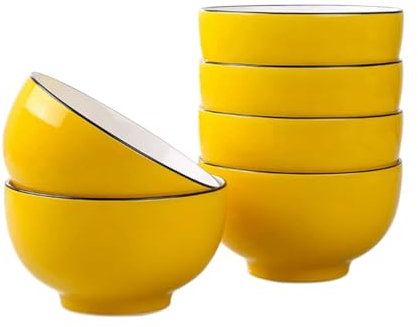 TYMYYS Set Di Ciotole Per Cereali In Ceramica, 400ml Ciotole Per La Colazione, Zuppiera In Ceramica, Ciotola Di Riso Adatta Al Microonde-giallo-set of 6