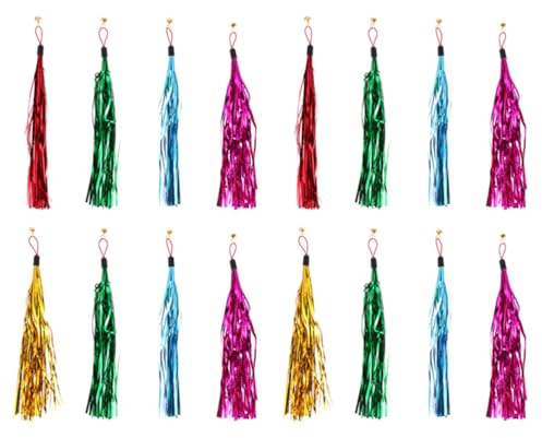 LUOZZY 16 Pcs Cat Teaser Wand Metallic Foil Tassel Cat Wand Toy Replacement with Bell Interactive Catcher Teaser for Pet, Random Color