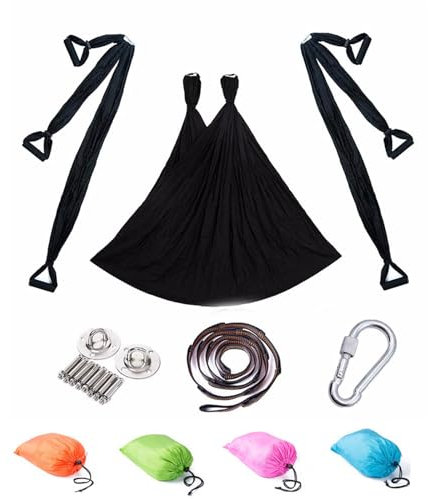 Aerial Yogatuch Zum Aufhängen Yoga Hängematte Set Hängematten Hammock Swing Therapieschaukel Schaukeltuch Yogagurt Hängetuch Inversion (Schwarz)