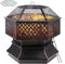 Feuerschale, Feuerschale mit Funkenschutz, Feuerschalen für den Garten, Feuerkorb mit Grillrost,Sechseckige Feuerstelle Outdoor mit Schürhaken Kohlerost, Solide und Stabil, 71*71*63 cm für Heizung/BBQ
