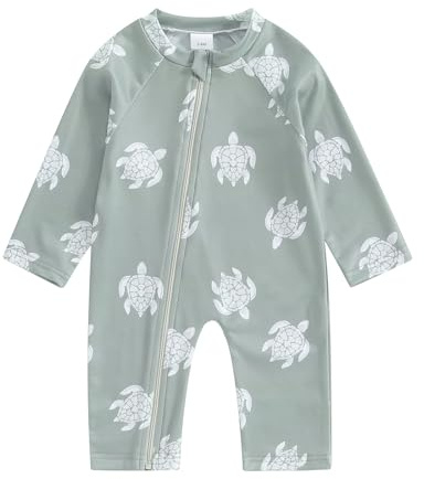 WERNZATT Toddler Boys Swimsuit Infant Sun Protection Rash Guard Wetsuit Zipper One Piece Short Sleeve Beach Bathing Suits Swimwear (Long Sleeve Army Green Turtle, 18-24 Months)