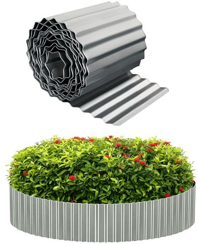 JonesHouseDeco Rollo de borde de metal galvanizado de 6 m, borde de plantas de jardín, ancho ondulado, alto 20,32 cm, bordes de jardín resistentes, bordes de paisaje para parterres, césped, camino