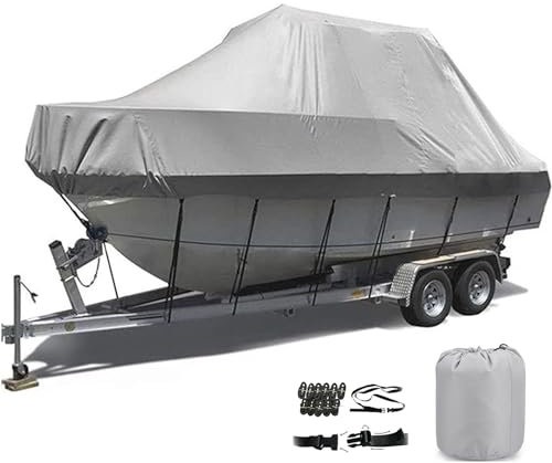 Bootsabdeckung Bootsplane 210D Trailer Abdeckplanen für Boote Boot Persenning Wasserdicht Anti-UV Bootskonsolenabdeckung für V-Rumpf,Schlauchboot,Ruderboot(Color:Gray,Size:21to24FT: 732x300cm)