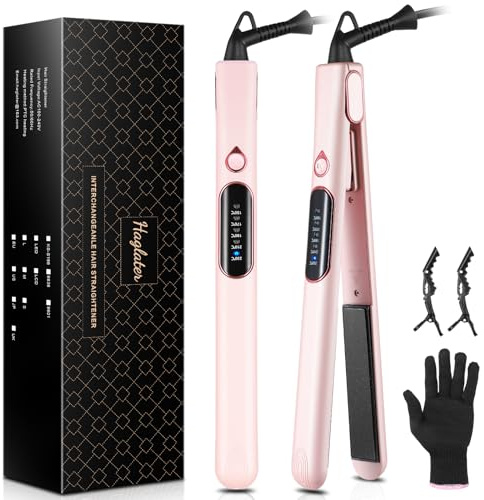 Hair Straighteners for Women, Haglater 2 in 1 Straightener and Curler Ceramic Plates Flat Iron with Adjustable Temperature LCD Display Straightening Styling Tool for Long Hair