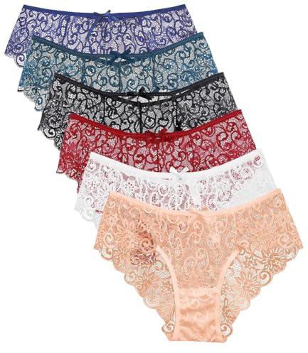 HAGOT 6PCS Women Lace Panties, Lace Sexy Underwear for Women, Hipster Panties, Ultra Thin Boxer Briefs