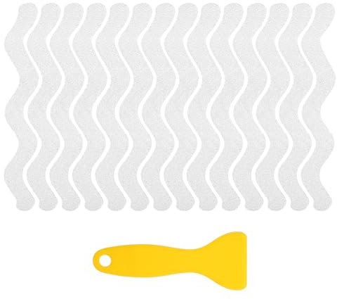Mynoozi 36PCS Non-Slip Strip Stickers for Bath and Shower, Wave Anti-Slip Strip with Scraper, Non Slip Bathtub Stickers for Stairs, Shower Room, Slippery Surfaces, Sauna, Kitchen-Transparent