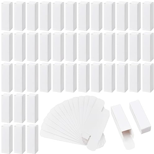 BENECREAT 60Pcs White Kraft Paper Lipstick Boxes, 2.5x2.5x8cm Perfume Essence Oil Packaging Cases for Lip Gloss, Small Fragrance Essential Oil, Small Gifts