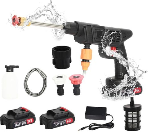 24V Cordless Pressure Washer, 510 PSI Portable Pressure Washer, Cordless Power Washer with 5M Hose, 2 × 1.5Ah Battery & Charger, Battery Pressure Cleaner for Car Garden Cleaning & Watering