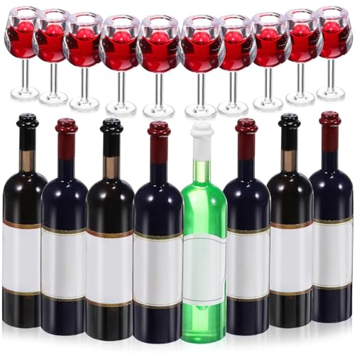 ULTECHNOVO Juego de 18 botellas de vino en miniatura a escala 1:12, modelo de copas de vino tinto en miniatura, copas de cócteles, accesorios para llaveros, casa de muñecas, manualidades