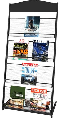 BLV prospektständer für Empfangsbereich, 4 Schichten prospekthalter mit Universalrädern Für Verschiedene öffentliche Ausstellungsbereiche (schwarz)