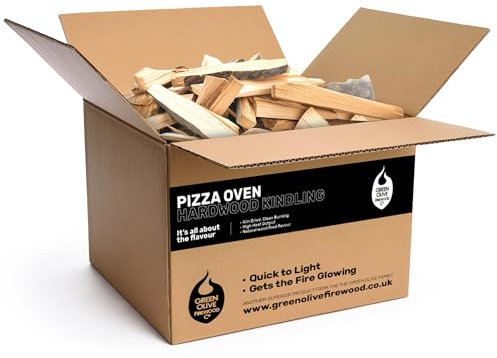 Green Olive Firewood Kindling Wood Sicks – Kiln-Dried, Clean Burning & Low Moisture Firewood for High-Heat Pizza Ovens – 2kg Biodegradable Box