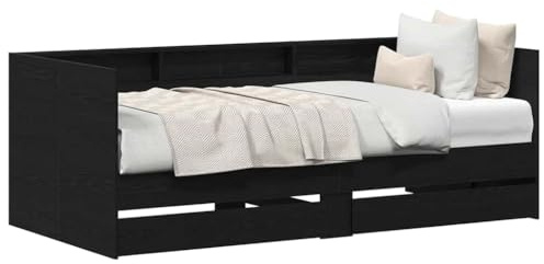 vidaXL Sängsoffa med huvudgavel Svart Ek 100 x 200 cm Konstruerat trä, Modern rektangulär dagbädd, platsbesparande säng för gäster, stilig möbel, mångsidig design, smart sömnlösning