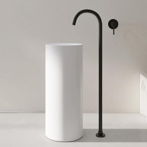 Grifo Bañera Suelo Negro, Cuello de Cisne Oculto Grifo de Pie para Bañera Exenta,negro