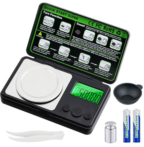 Wigearss 0.001g/50g Digital Milligram Scale, Mini Gram Scale,Pocket Micro Scale for Jewelry,Powders,Medicine,food, High Precision Mg Sc-ale with Tweezer,Cal Weight, Battery,Measuring Cup-50g MAX