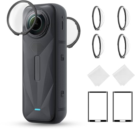 K&F Concept Standard Lens Guards Compatible with Insta360 X5 Accessories, High Transparency Tempered Optical Glass Lens Protector Cover with Screen Protector, Anti-Scratch Cap Replacement Kit