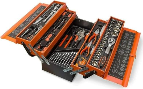 Set Utensili da Lavoro, Casetta per Attrezzi da Trasporto Arancione, Chiavi a Cricchetto, Bussole Cacciavite, Porta Chiavi Inglese, Set Fai Da Te 85 Pezzi toolbox for DIY