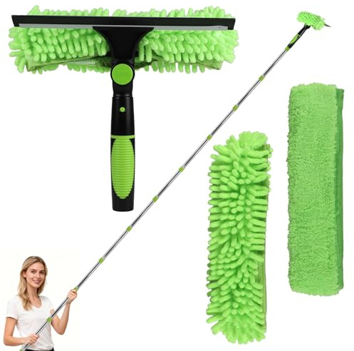 LALAGO Set di Pulizia per Finestre 2 in 1 con Asta Estraibile, Kit Pulizia Vetrate incluso Asta Telescopica da 1,5 a 4,5 m, Lavavetri Telescopico, 2 in 1 Bastone Telescopico per Pulizia (Set C)