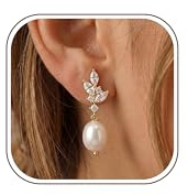 CASSIECA Clips Oreilles Non Percées pour Femmes Or 14K Boucle d'Oreille Clip Boucles d'Oreilles Sans Trou Boucle d'Oreille Perle Zircone Brillantes