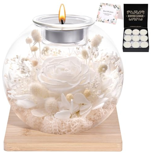 Rosa Eterna, Regalos de Cumpleaños para Mujeres, Rosas Eternas Reales con Funda de Cristal, Regalos para Mujeres, Hermanas, Amigas en Cumpleaños, Acción de Gracias, Navidad (Blanco)