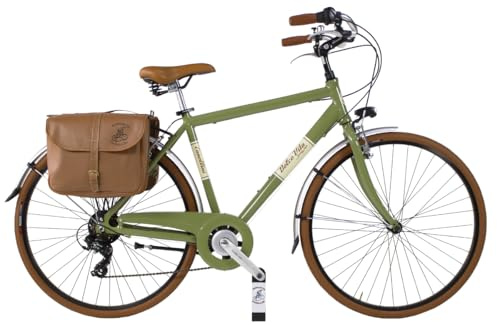 Canellini Vintage stadscykel retro citybike söt midja gammaldags aluminium för män med väskor hjul 28 tum (olivgrön, S)