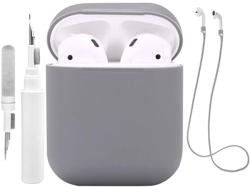 Teyomi Hülle kompatibel mit AirPods 2. Generation mit Sport Strap, Schutzhülle kompatibel mit Apple Airpods 2 mit Reinigungsset, Silikonhülle kompatibel mit Airpods 1 2 Case (Gray)
