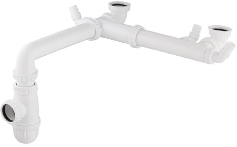 Sifone Compatto per Lavello a 2 Vasche con Interasse Regolabile 160–360 mm | Salvaspazio e Connessione Precisa | Installazione Facile | NOYON & THIEBAULT