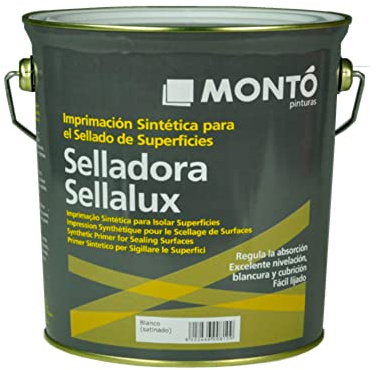 Montó Selladora Sellalux. Imprimación Sintética al Disolvente de color Blanco de Excelente Brochabilidad e Igualación, Regula la Absorción. (375ml)
