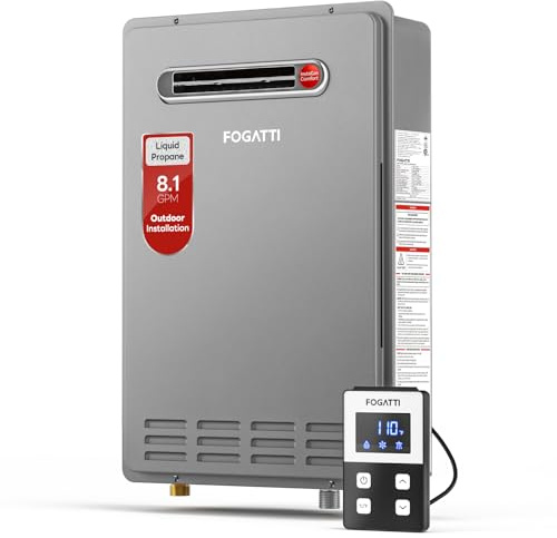 FOGATTI Propane Gas Tankless Water Heater Outdoor - Max 8.1 GPM 180,000 BTU, CSA Certified Compact Design On Demand Instant Hot Water Heater - Instagas Comfort 180S Series