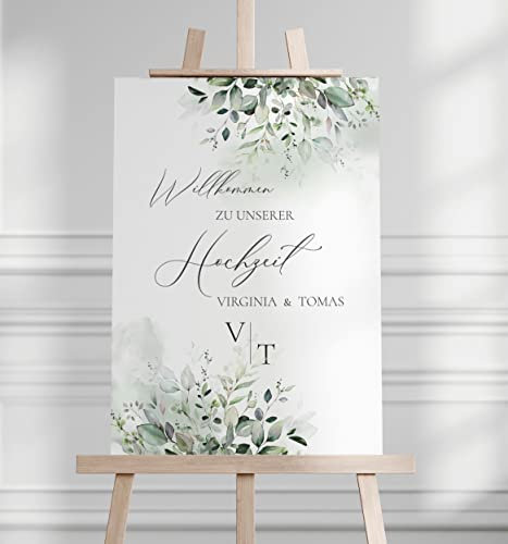 Manschin Laserdesign Willkommensschild Aluverbund personalisiert - Made in Germany - Welcome Willkommen Schild für Hochzeit (45x30cm)