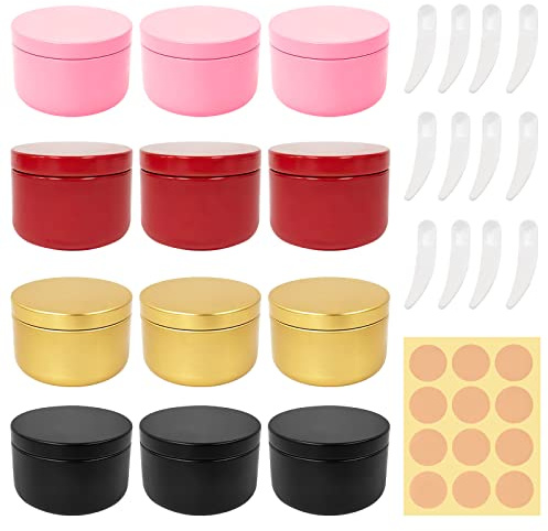 12 Pezzi 50 ML Barattoli di Alluminio Contenitori Cosmetici Vuoti Vasetti Barattoli per Cosmetici con Adesivo Rotondo E Cucchiaio Cosmetico per Viaggio Balsamo Labbra Crema Candela Barattolo Cosmetici