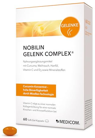 Medicom – Nobilin Gelenk Complex, Gelenkkapseln, Gelenkgesundheit, Curcuma, Weihrauch, Hanföl, Vitamin C, Calcium, Zink, Mangan, Knochen und Knorpel, Gelenkunterstützung, Nahrungsergänzung –60 Kapseln