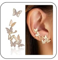 Yheakne Vintage Kristall Schmetterling Ohr Kletterer Ohrringe - Gold CZ Crawler Manschette Ohrringe Mit Strass - Kristall Ohr Manschette Wrap Schmuck für Frauen