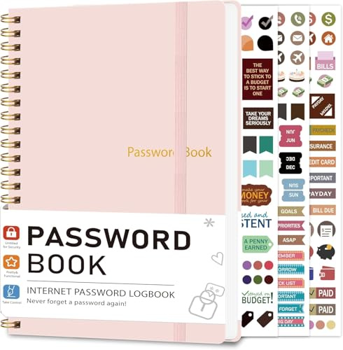 KAICN Password Keeper Book for Senior, Password Book - 5.9 X 8.7,Internet Address and Password Logbook, Password Notebook Organizer for Website Login, Gifts for Home and Office - Pink
