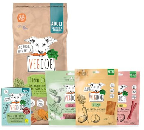 VEGDOG Green Power Probierbundle mit hypoallergenem Alleinfutter und Snacks, Einsteiger Paket