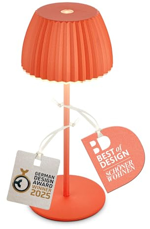 BRILONER - Riffle Mini LED Tischlampe kabellos IP44 mit Lichtkante, Touchdimmer, Akku tauschbar, Nachttischlampe, LED Lampe, Akku Lampe, German Design Award Winner 2025, 8,5 x 20 cm, Orange