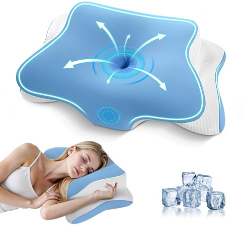 JINXIA Almohada de Espuma viscoelástica, Almohada Cervical para el Dolor de Cuello y Hombros, Soporte Cervical ortopédico y ergonómico para quienes Duermen de Lado, Boca Arriba o Boca Abajo, Azul