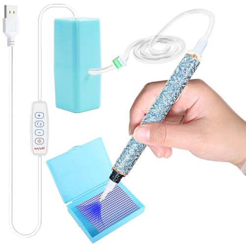 CXINLky Stylo de peinture diamant électrique sous vide - Avec bol de rangement et sac - Stylo de peinture diamant sans cire - 3 puissances d'aspiration réglables - Bleu 06