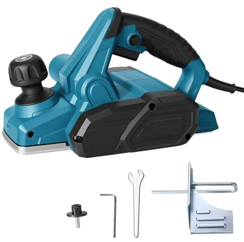 Rabot Électrique Professionnel 800W, Rabot Dégauchisseur avec Vitesse Variable et Largeur 82mm - Semelle Aluminium, Guide en V et Évacuation des Copeaux pour Menuiserie, Ébénisterie & Projets Bois (A)