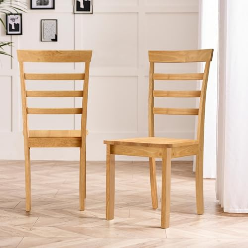 Furniturebox UK 2x Whitby Stain Wooden Dining Chairs, Solid Rubberwood, Warm Stained Finish, Ladderback Design, Modern Meets Traditional Farmhouse Furniture Style, Pair of Kitchen Seats, Oak