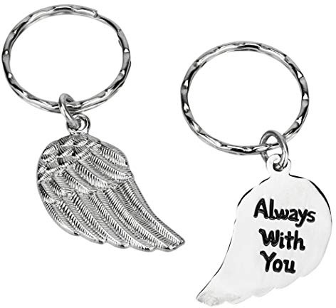 Angel Wing nyckelring i metall – Always With You-meddelande. Metallnyckelring, dubbelsidig nyckelring med detaljerad fjädrad effekt änglavinge och Always with you inskrivet på baksidan.