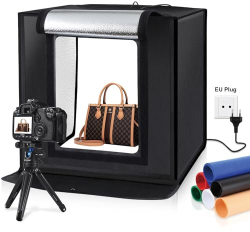 PULUZ Photobox, Caja de luz de 40cm Carpa de luz para fotografía, iluminación Profesional Plegable con 2x32 Luces LED y Fondos de Tres Colores para fotografía de Producto