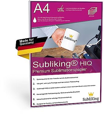 Subliking® Sublimationspapier DIN A4 100 Blatt | schnelltrocknendes Transferpapier 125 g/m² für polyesterbeschichtete Materialien