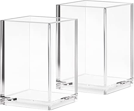 CECOLIC Acryl Stifthalter 2er Pack Klarer Bleistifthalter Schreibtischzubehör, Acryl Stiftbecher Schreibwaren Organizer für Büro, Schule, Haushaltsbedarf