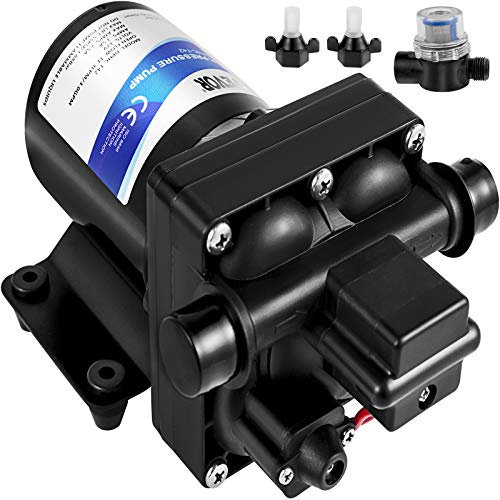 VEVOR Pompe à Eau de Lavage, 12 V Pompe de Haute Pression Pompe à Eau Diaphragme 45 Psi Pompe de Pulvérisateur à Amorçage Automatique Idéale pour Camping Car/Marine/Automobile/Caravanes/Agricole