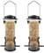 Urban Deco Vogelfutterspender mit 2 Futteröffnungen, Vogelfutterhaus mit 21,5 cm Massivem Transparentrohr, Metall Futterhaus für Vögel (Kaffeebraun-2PK)