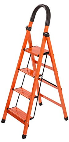 DIANDIAN Trittleiter Orange Treppenleiter Faltbare Aluminium Leichte Steplder Modern Folding (3/4/5) Step Hocker 330 £ Kapazität for Zuhause Trittleiter Klappbar (Color : 4-Step Ladder)