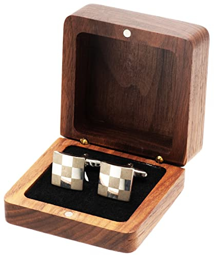 COSISO Small Vintage Rustic Black Walnut Wooden Cufflinks Gifts Box for Men,Cuff Links Display Storage Case